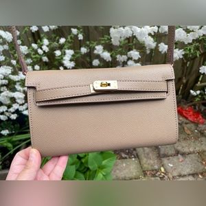 New Kelly Style Leather Mini Crossbody Bag/ Detachable Strap Wallet/ Clutches